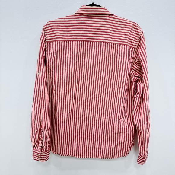 Lauren Ralph Classic Oxford Button Down Shirt Pearl Snap Red White Striped - Picture 2 of 6